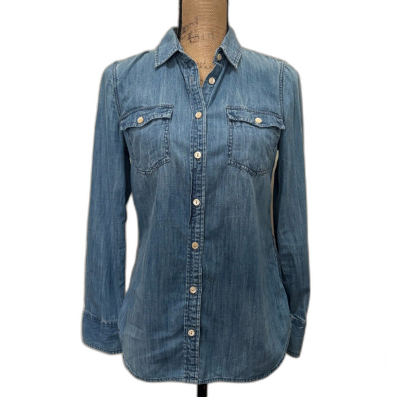 J. Crew Western Chambray Shirt Button Up Cotton Lyocell #E7338 Womens Size 2 - Picture 1 of 5